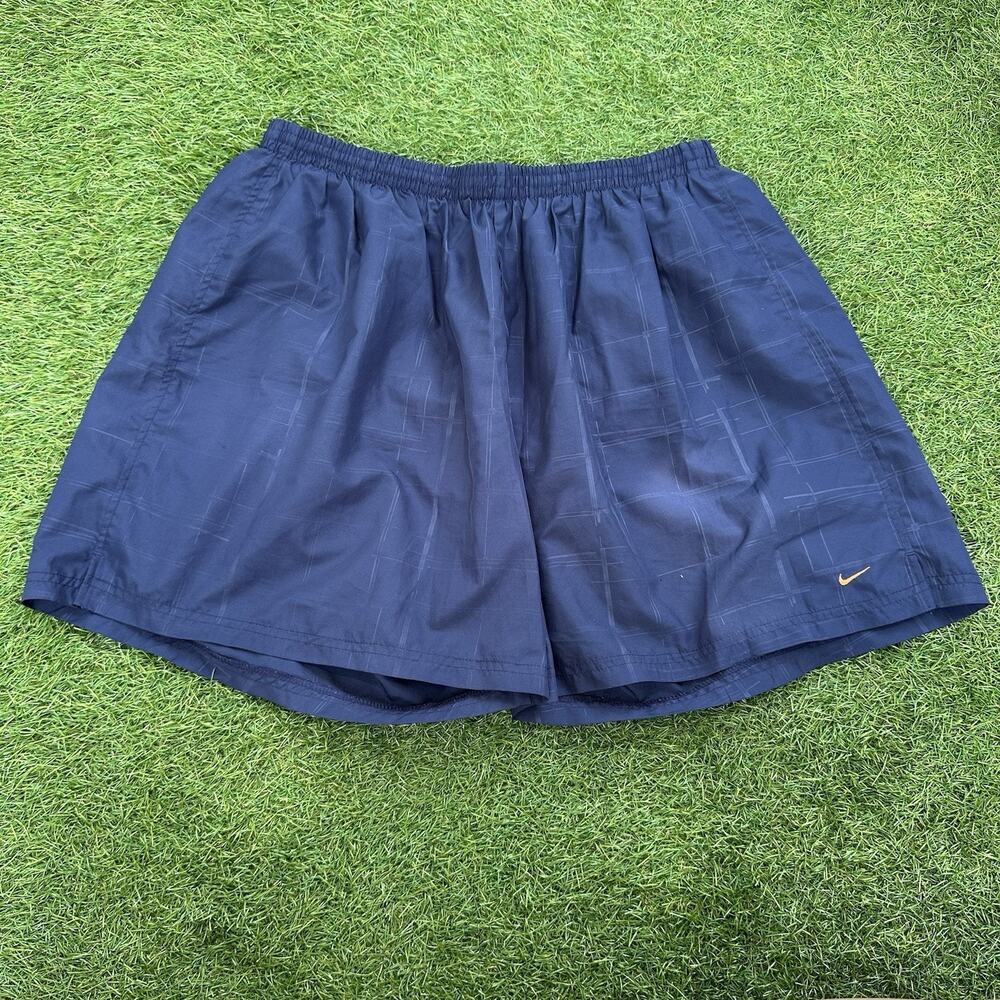 Vintage‎ 90s Nike Nylon Running Shorts Mens Size XXL Navy Blue Small Swoosh